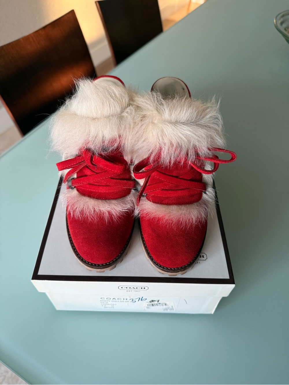 Coach Red Suede Leather Fur High Heel Mule Size 6 1/2 - Picture 2 of 9